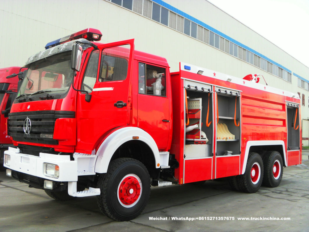 Double Cabin Beiben Fire Truck Water Foam Fire Fighting Truck off Road 6X4 - 6X6 Awd Fire Tender Fire Pumper (9000Liter Water 1800Liter Foam Tank) for Sale