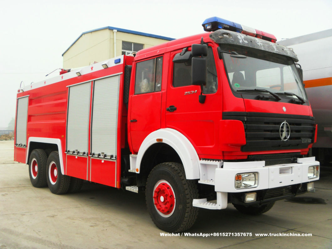 Double Cabin Beiben Fire Truck Water Foam Fire Fighting Truck off Road 6X4 - 6X6 Awd Fire Tender Fire Pumper (9000Liter Water 1800Liter Foam Tank) for Sale