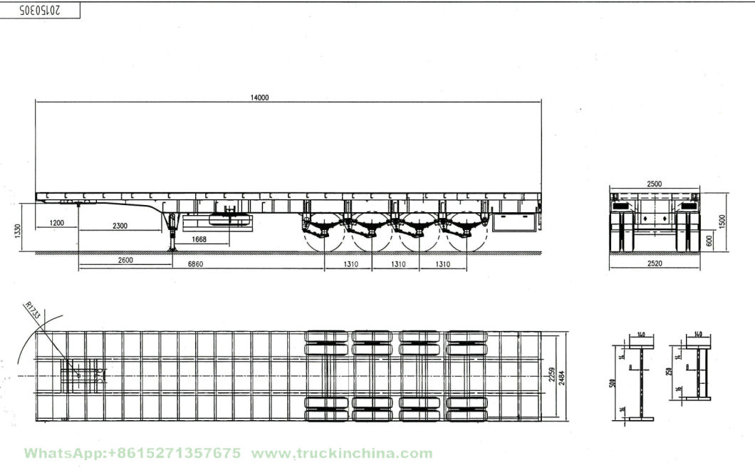 4 Axles Heavy Duty Container Flatbed Semi Traile 14m