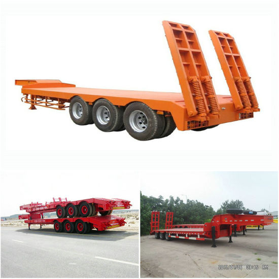 Tri-Axle 60 ~80tons Capacity Excavator Transportation Military Lowbed Semi Trailer for Sale
