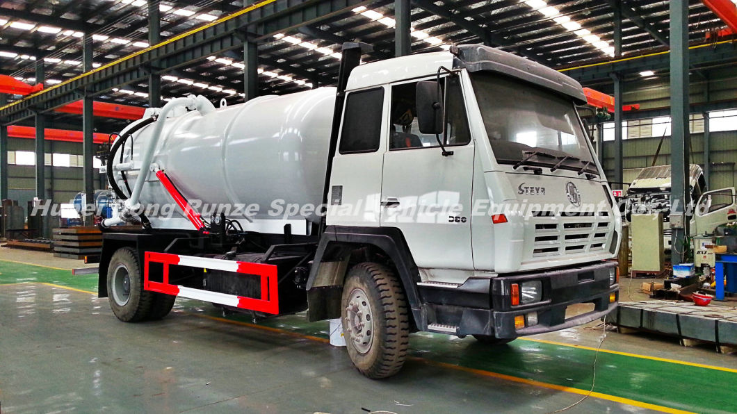 Steyr Vacuum Sewage Suction Tanker Truck Tank 12500 (L) Carbon Steel Rhd or LHD with Pto Vacuum Pumps for Vacuum Suction Cesspool Sludge Sewer Waste