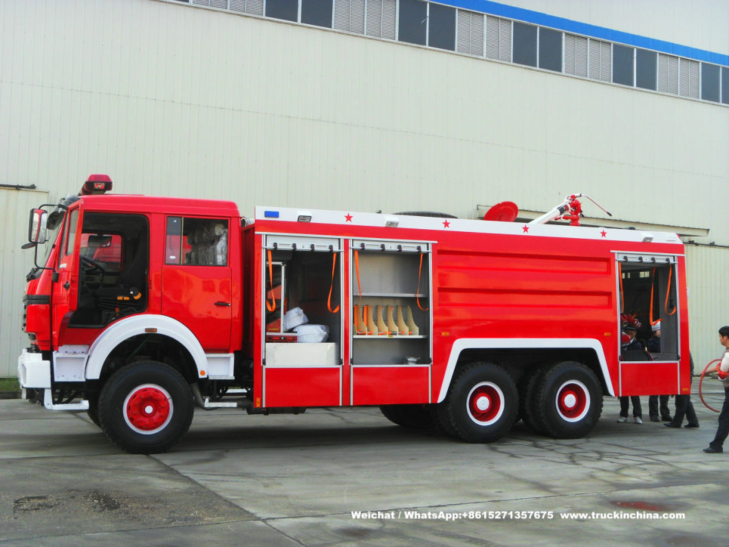 Double Cabin Beiben Fire Truck Water Foam Fire Fighting Truck off Road 6X4 - 6X6 Awd Fire Tender Fire Pumper (9000Liter Water 1800Liter Foam Tank) for Sale
