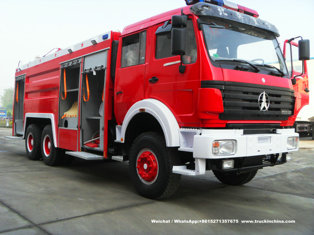 Double Cabin Beiben Fire Truck Water Foam Fire Fighting Truck off Road 6X4 - 6X6 Awd Fire Tender Fire Pumper (9000Liter Water 1800Liter Foam Tank) for Sale