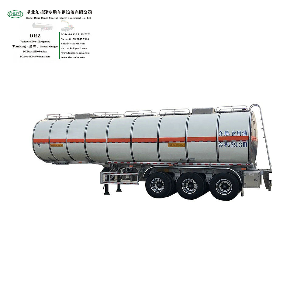 Aluminum Tanker Trailer 36000L~42000L 3 Axle Transport Food Cooking Oil Edible Oil