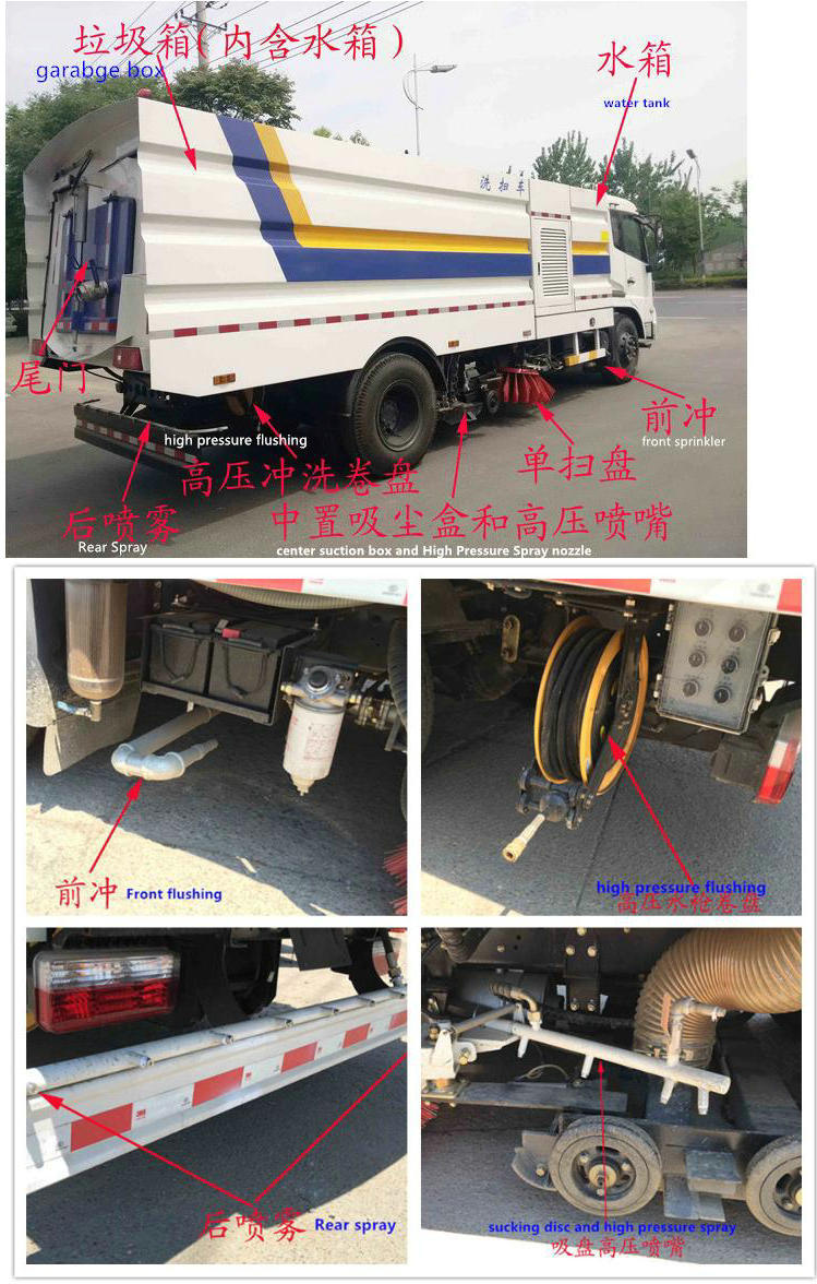 Dongfeng Efficent Street Vacuum Road Sweeper 7 Cbm Garbage 3.5cbm Water Stainless Steel 4X2 -4X4 -Rhd. LHD