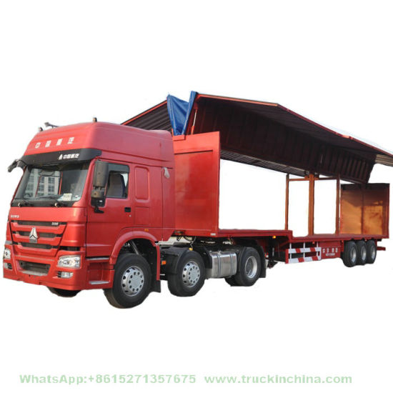 Customizing 60 Tons Flat Bed Curtain Side Wall Cargo Semi Trailer (Wing Side Opening Van)