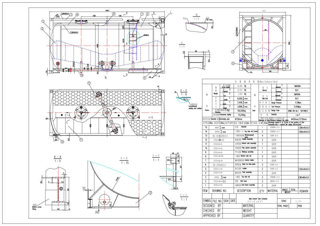 ISO Bulk Cement Tank Container 20FT 20000L 40FT 40000Liters