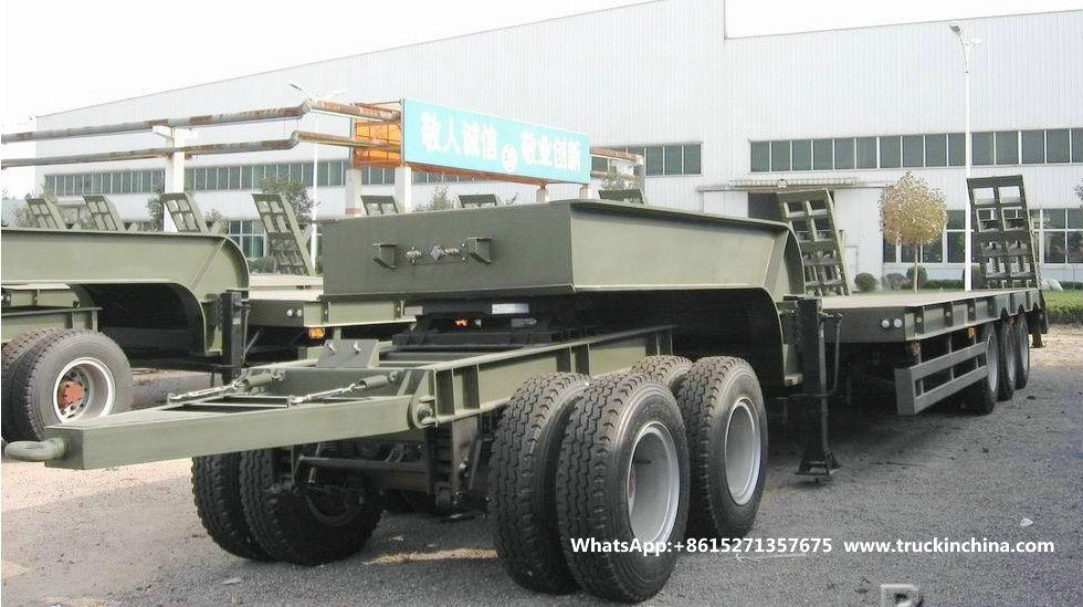 60t -80t Heavy Duty 3 Axles Lowbed Semi Trailer for Tank Heavy Track Crawler Caterpillar Digging Excavating Machine (Optional With Winch)
