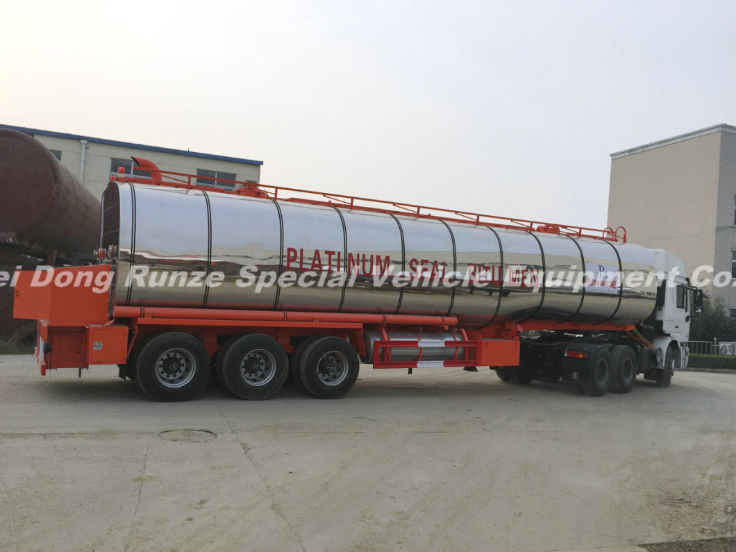 3 Axles Insulated Hot Bitumen Tanker Trailer 45cbm (Liquid Asphalt Tank Semitrailer) with Two Burner Heater Insulation Layer Rock Wool Puf 80mm Stainless Steel