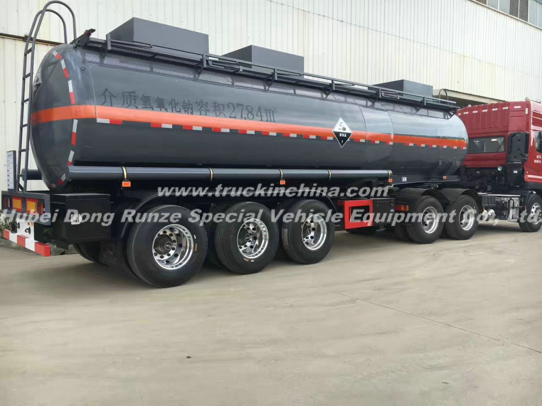 3 Axles Acid Tank Trailer for HCl (max 35%) , Naoh (max 50%) , Naclo (max 10%) , PAC (max 17%) , H2so4, H3po4 (10%-85%) , Nh3. H2O, H2O2 (30%) etc 28cbm-45cbm