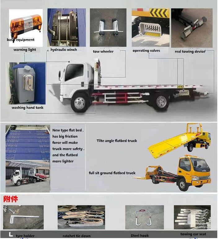 Flat Bed Wrecker with Loading Crane for Car Recovery on Road (5T -6T Crane Car carrier)