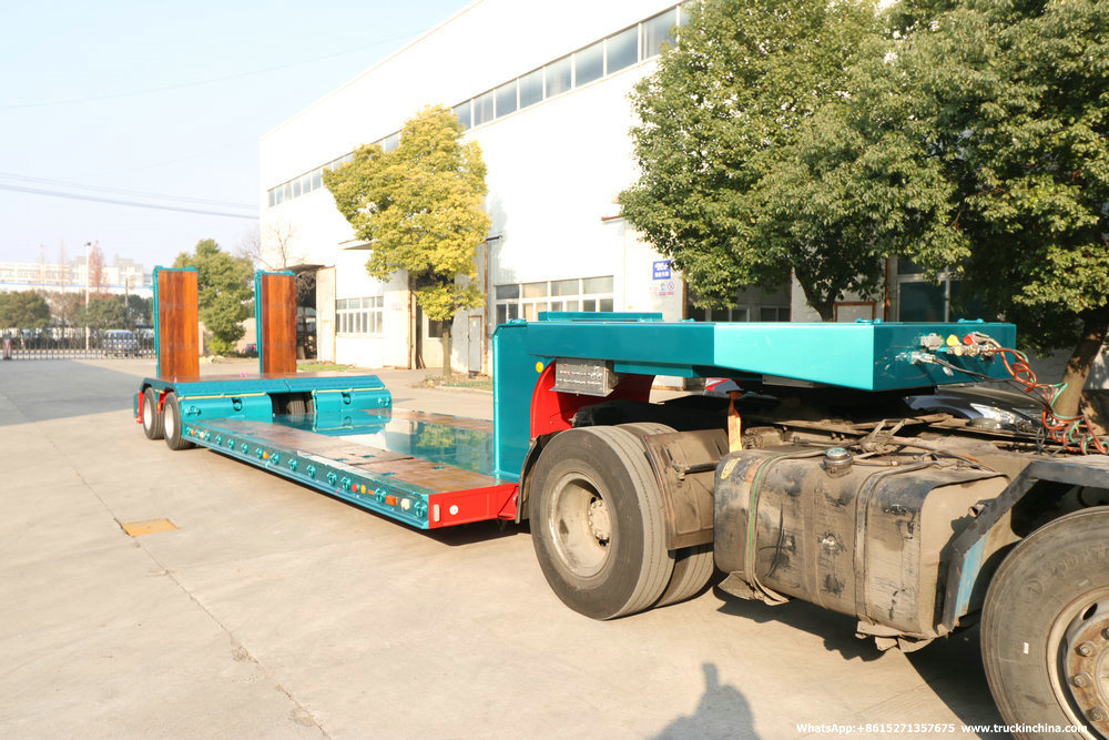 Customized 2 Axle Hydraulic Lifting Platform Lowbed Semi Trailer&Nbsp; with Hydraulic Steering Axle&Nbsp; Hydraulic Loading Ramp