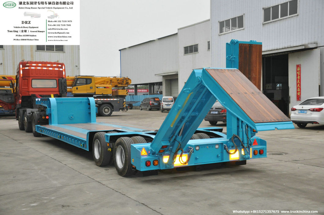 Customized 2 Axle Hydraulic Lifting Platform Lowbed Semi Trailer&Nbsp; with Hydraulic Steering Axle&Nbsp; Hydraulic Loading Ramp