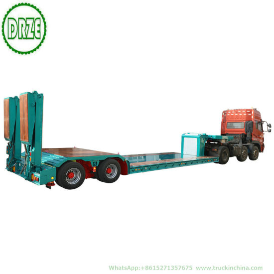 Customized 2 Axle Hydraulic Lifting Platform Lowbed Semi Trailer with Hydraulic Steering Axle Hydraulic Loading Ramp