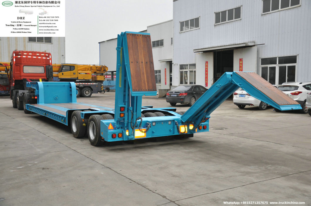 Customized 2 Axle Hydraulic Lifting Platform Lowbed Semi Trailer&Nbsp; with Hydraulic Steering Axle&Nbsp; Hydraulic Loading Ramp