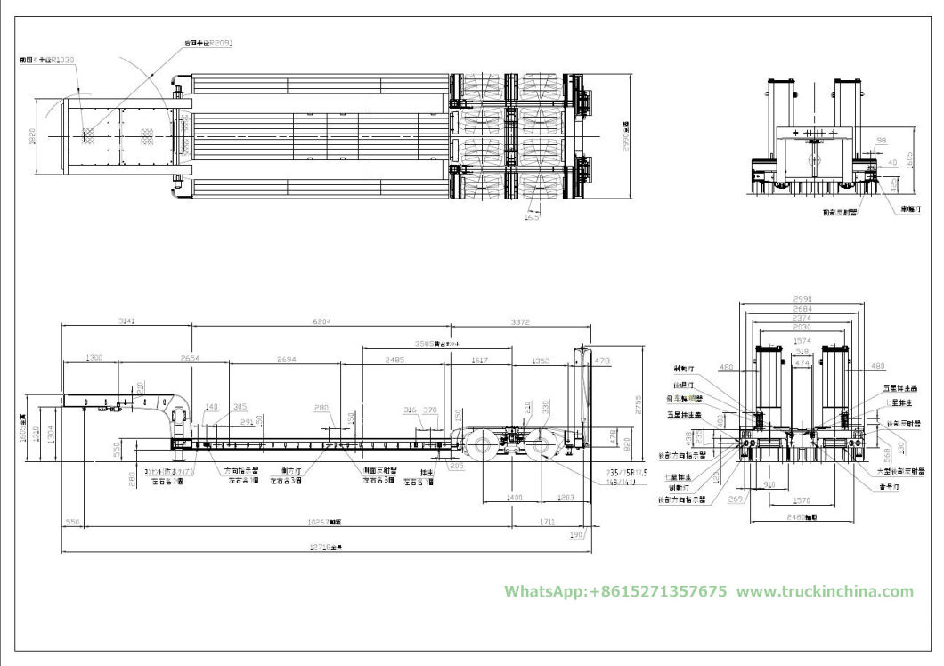 Hydraulic Low Loader 2 Axle 16 Wheel Hydraulic Gooseneck Lowbed Semi Trailer