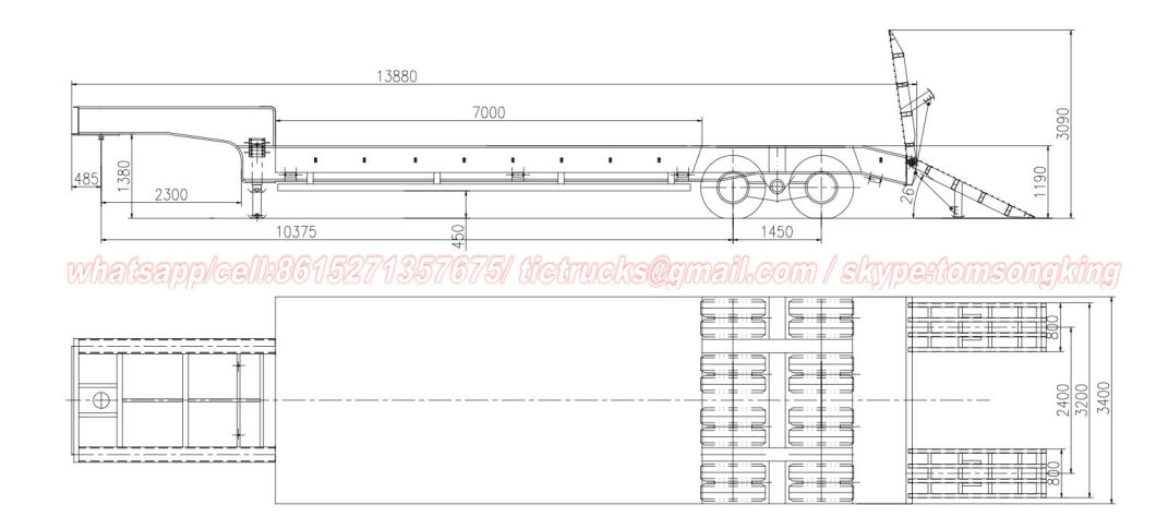 4 Axle 2 Line Low Bed Trailer Payload 80tons