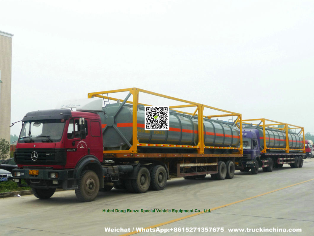 40FT Chemical Tank Container for Road Transport (Dongte 35 -40Ton Bleach Tanks, NaOCL Tanks, Javel Water, HCl Tank Steel Lined LDPE)
