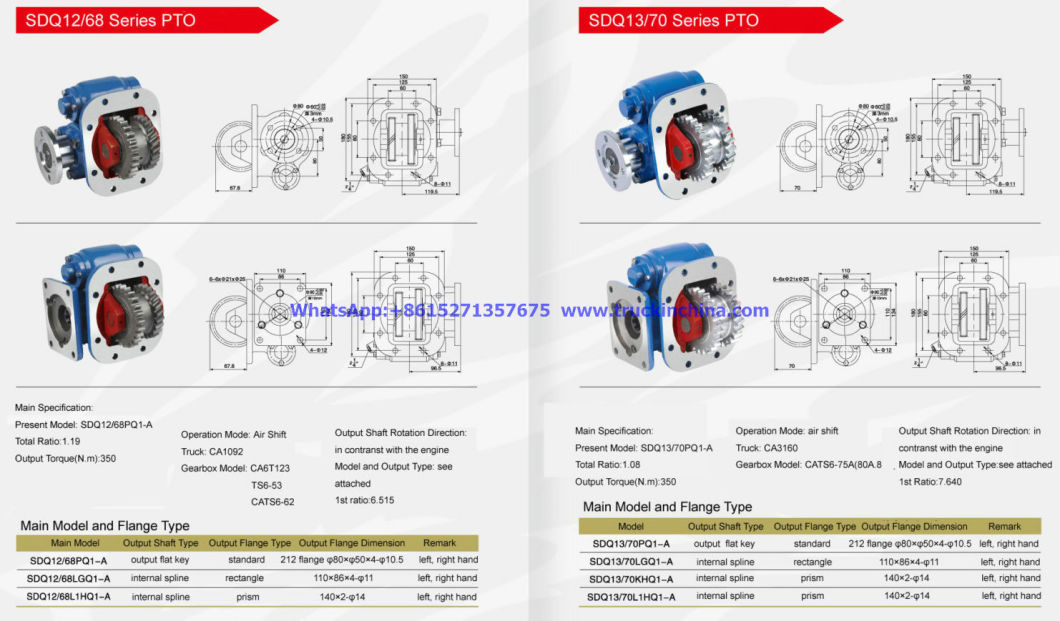 FAW Truck Pto Assembly Sdq12/68, Sdq12/72, Sdq15/75