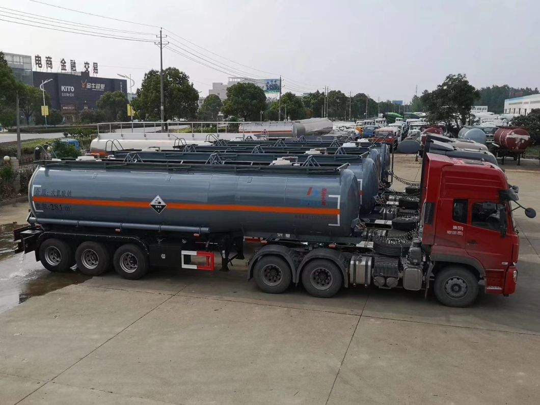 3 Axles Acid Tank Trailer for Sodium Hypochlorite Transport 29cbm Bleach