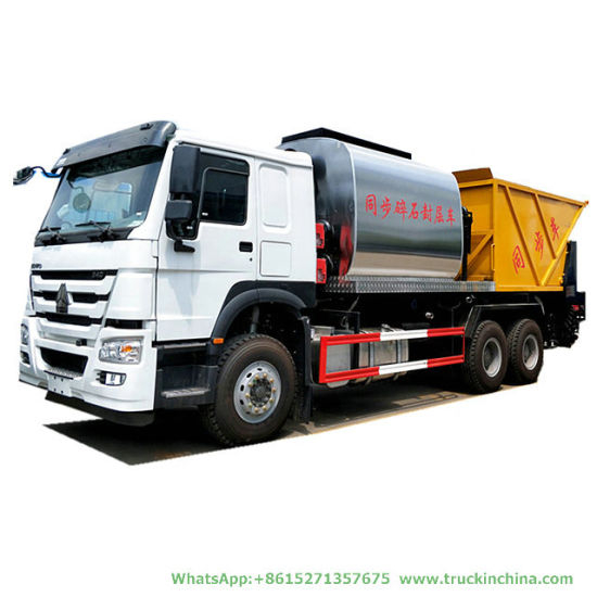 10 Wheels HOWO Synchronous Chipsealer Truck 6X4 (336HP to 371HP 8m3 Bitumen Tank and 12m3 Gravel Tank Asphalt Spraying)