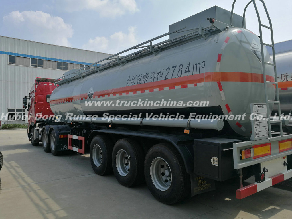3 Axles Acid Tank Trailer for HCl (max 35%) , Naoh (max 50%) , Naclo (max 10%) , PAC (max 17%) , H2so4, H3po4 (10%-85%) , Nh3. H2O, H2O2 (30%) etc 28cbm-45cbm
