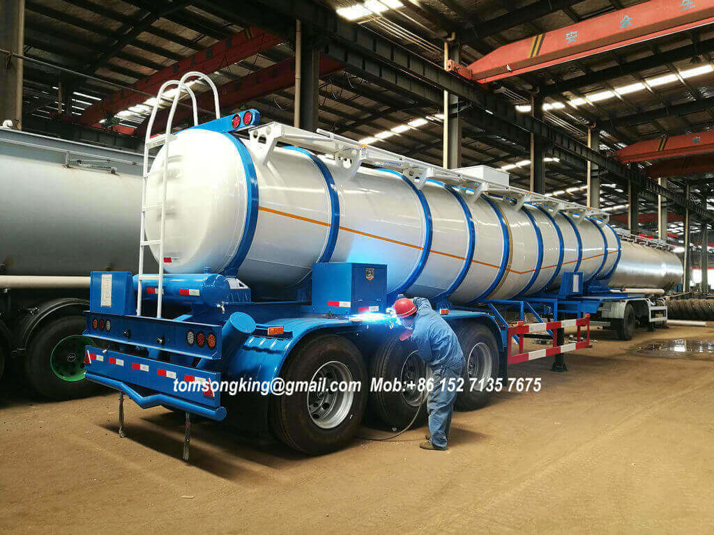 V Shape Concentrated Sulfuric Acid Tank Trailer Loading 99.8% H2so4 Transport 40 Ton 22000liters