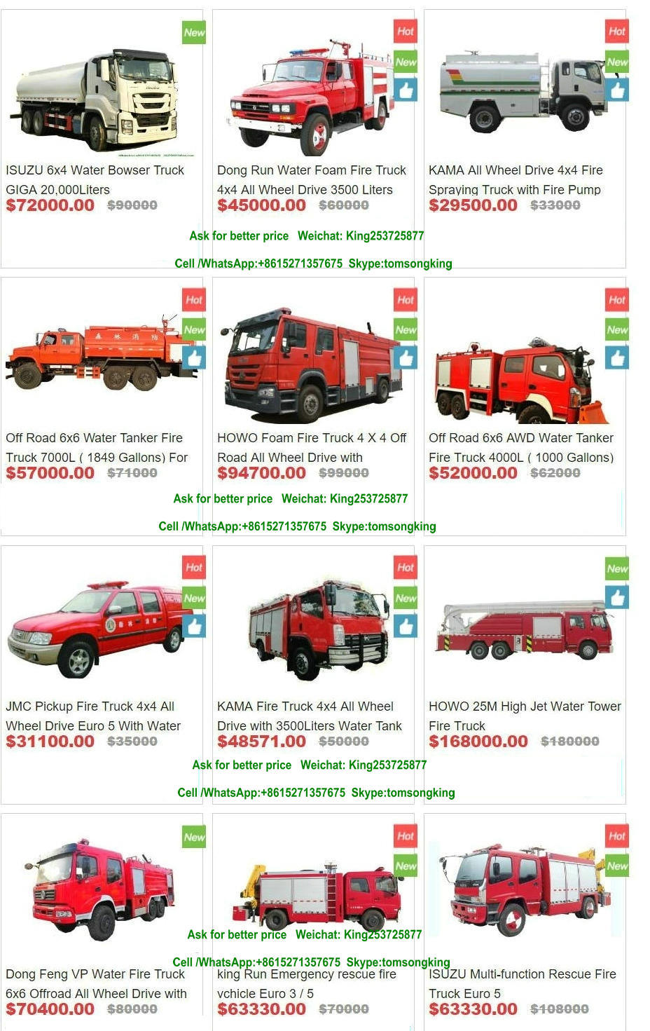 Kama All Wheel Drive 4X4 Fire Spraying Truck with Fire Pump Water Tank 4900 L