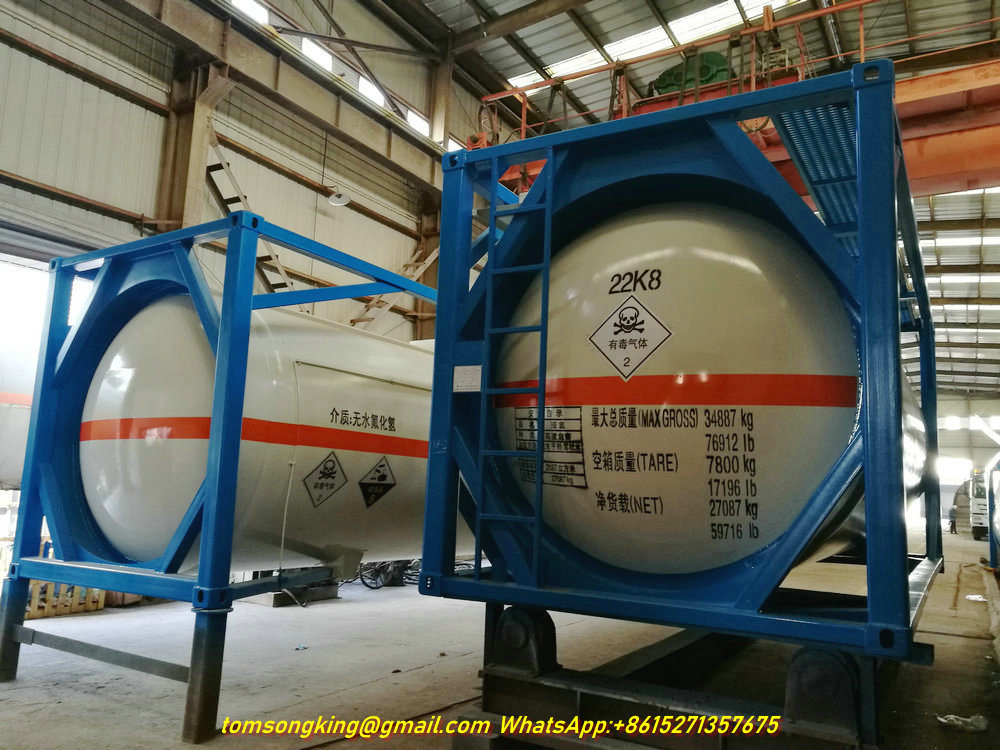 ISO Liquid Chlorine Ahf Tank Containers 20FT 21670 Liters (27Ton) Class 8 Cl2 Un1791 Hydro Test Pressure 1.95MPa