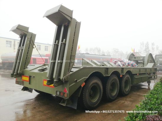 60t -80t Heavy Duty 3 Axles Lowbed Semi Trailer for Tank Heavy Track Crawler Caterpillar Digging Excavating Machine (Optional With Winch)