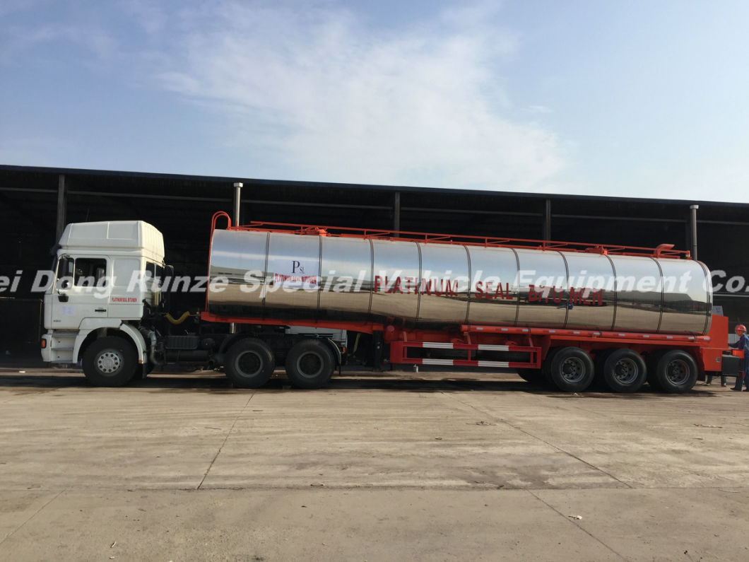 3 Axles Insulated Hot Bitumen Tanker Trailer 45cbm (Liquid Asphalt Tank Semitrailer) with Two Burner Heater Insulation Layer Rock Wool Puf 80mm Stainless Steel