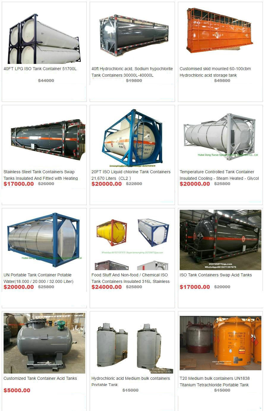 20FT ISO Tank Container 18 -21CBM HCl (max 35%), NaOH (max 50%), NaCLO (max 10%), PAC (max 17%),H2SO4(60%,98%) ,HF ( 48%),H3PO4 (10%-85%),NH3. H2O,H2O2 (30%)etc