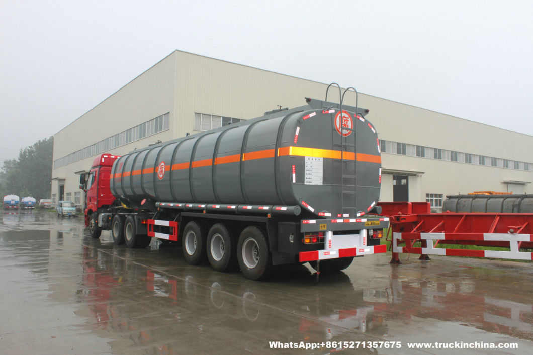 Tri Axles 60t Acid Tanker Trailer Steel Tank PE Inner Liner 16mm (Steel Lined plastic LDPE Chemical Liquid Hydrochloride Acid Caustic Soda Tank Semi-trailer)