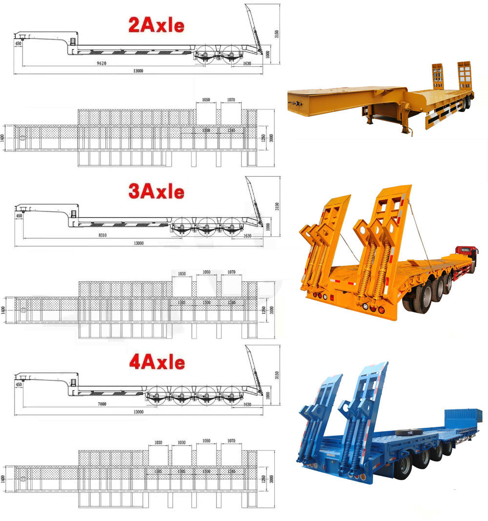 Heavy Haul Equipment Trailer 4 Axles Low Bed Semi Trailer 60ton 80ton 100ton