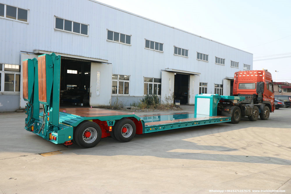 Customized 2 Axle Hydraulic Lifting Platform Lowbed Semi Trailer&Nbsp; with Hydraulic Steering Axle&Nbsp; Hydraulic Loading Ramp