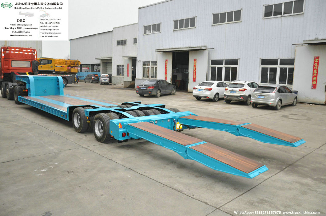 Customized 2 Axle Hydraulic Lifting Platform Lowbed Semi Trailer&Nbsp; with Hydraulic Steering Axle&Nbsp; Hydraulic Loading Ramp