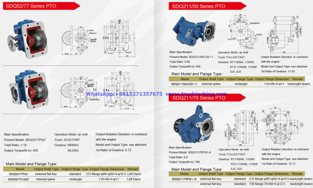 China Truck Power Take-off Assembly Pto (Dump Tipper Truck Fast 9JS119TA, RTO-11609B, RT-11509F, RT-11509C, 12JS160TA, 12JD180T Gearbox Transmission SDQ211/70)