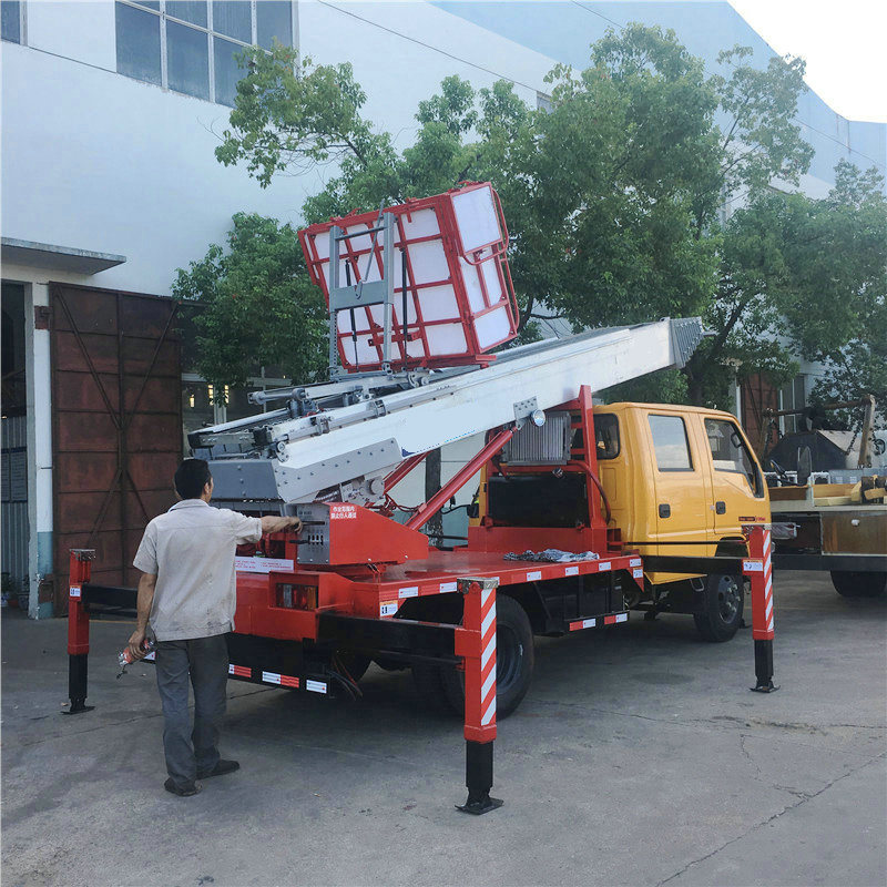HOWO Truck Mounted Telescopic Ladder Truck for House Building Goods Lift and Download (House Furniture Moving Hydraulic 28 M Aerial Platform Ladder)
