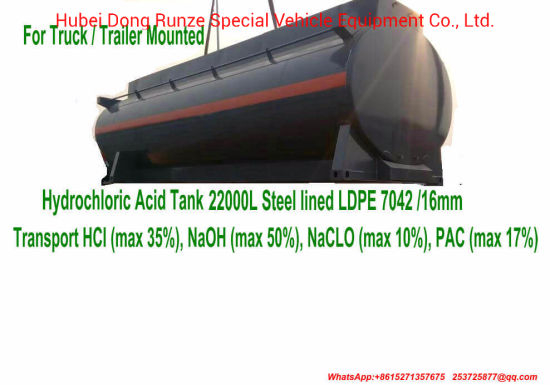 Trailer Mounted Hydrochloric Acid Tank Lined LLDPE 7042 21000 Liter, 22000 Liter, 25000 Liter