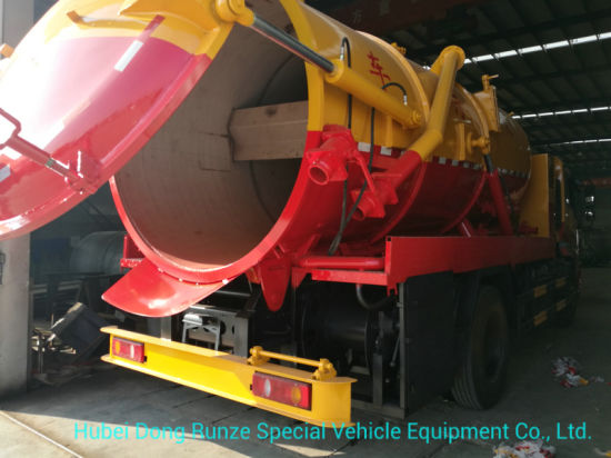 High Pressure Jetting Combined Sewer VAC Tanker Truck 6cbm Vacuum Sewage Tank, 4cbm Jetting Water Tank