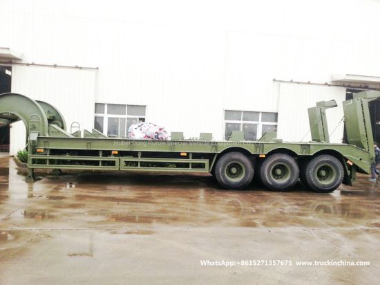 60t -80t Heavy Duty 3 Axles Lowbed Semi Trailer for Tank Heavy Track Crawler Caterpillar Digging Excavating Machine (Optional With Winch)