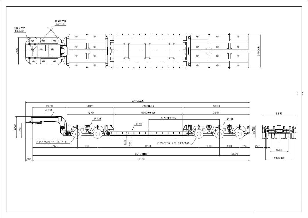 Customizing 60t Lowboy 3 Axles Air Suspension Plateform Semi Trailer&Nbsp;