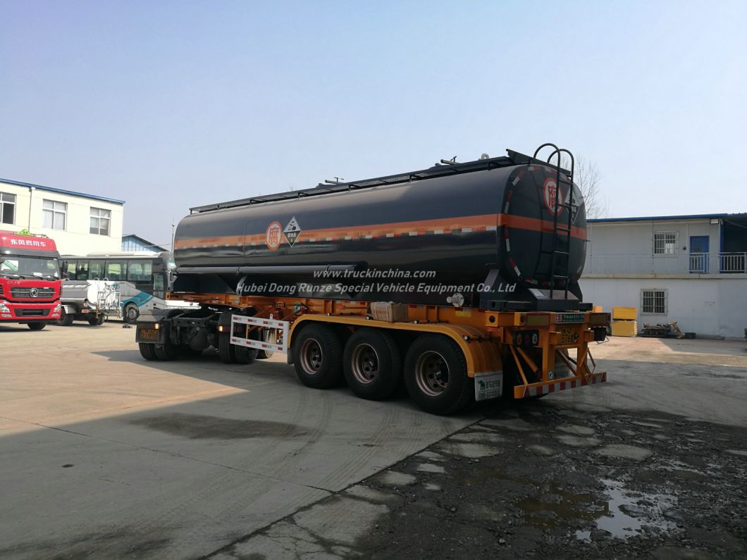 Hydrocyanic Acid Tank Mounted On Container Trailer For Road Transport 30KL-40KL for HCl(max 35%), NaOH (max 50%), NaCLO (max 10%), H2SO4(60%) Steel Lined LDPE