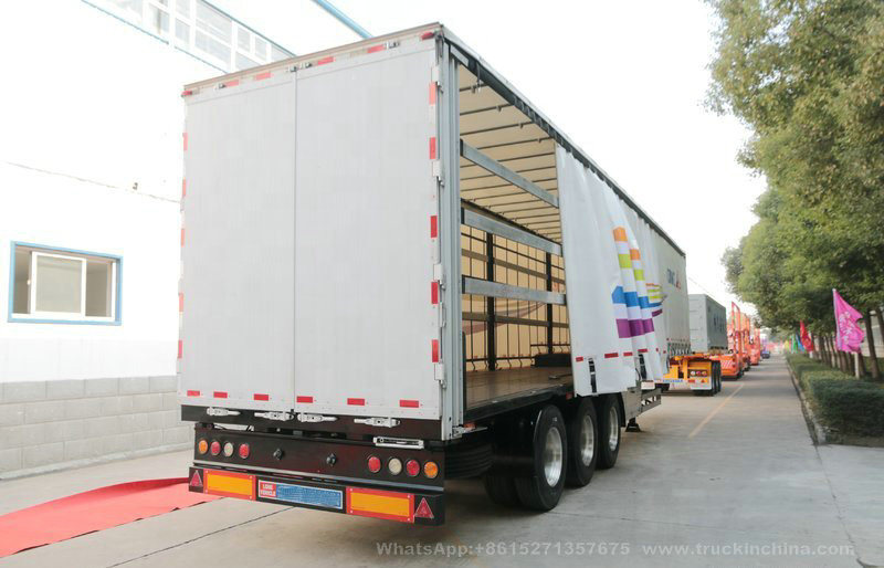 Customizing 60 Tons Flat Bed Curtain Side Wall Cargo Semi Trailer (Wing Side Opening Van)