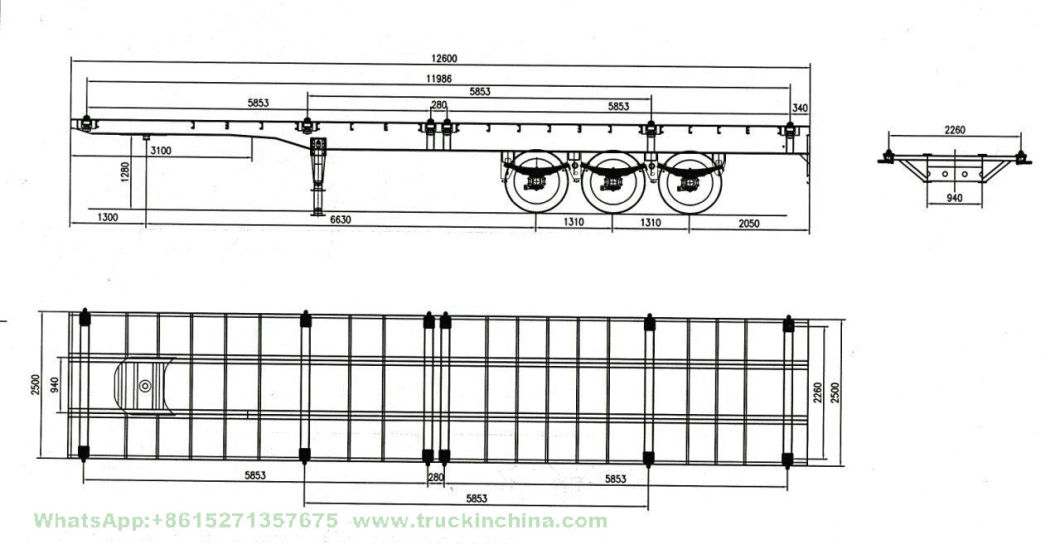 3 Axle Flatbed Semi Trailer 40FT Container with Container Locks