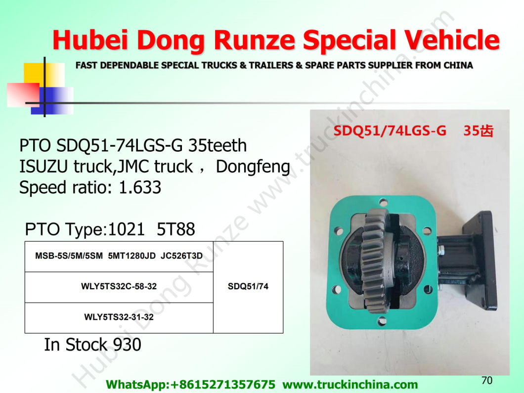 Jmc DFAC Truck Pto Sdq51/74 (Gearbox Power Take off For ISUZU. WLY Transmission MSB-5S/5M/5SM, 5MT1280JD, JC526T3D)