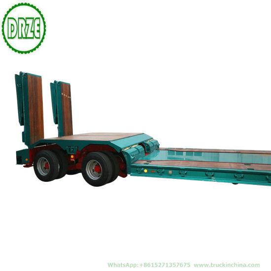 Customized 2 Axle Hydraulic Lifting Platform Lowbed Semi Trailer with Hydraulic Steering Axle Hydraulic Loading Ramp