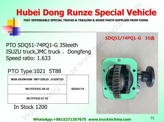 Jmc DFAC Truck Pto Sdq51/74 (Gearbox Power Take off For ISUZU. WLY Transmission MSB-5S/5M/5SM, 5MT1280JD, JC526T3D)