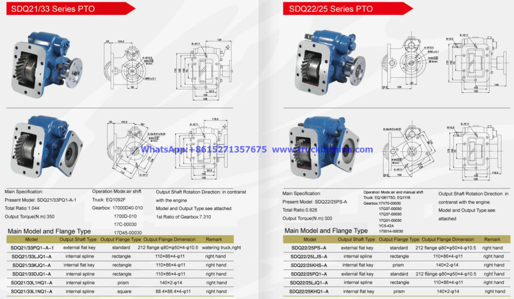 Dongfeng Truck Part Pto Sdq24/60 Sdq24/40, Sdq24/38, Sdq21/33 (Gearbox WLY6G55, WLY6G40, WLY7TS60B, 17DS52-00030, 17JR09 BS02, Transmission PTO Assembly)