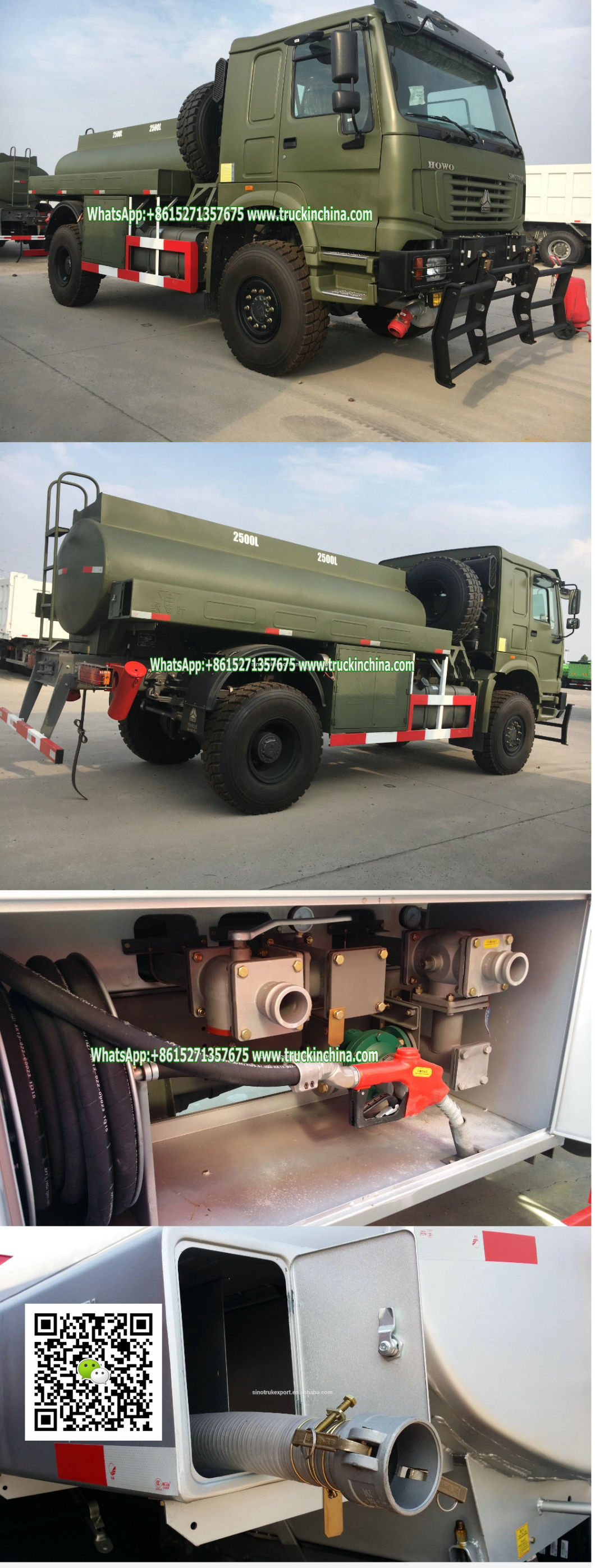 HOWO Diesel Fuel Bowser Truck 5000-10000 Liter (4X4 Wheels All wheels Off Rough Road Transport Gasoline, Diesel Oil, Lubricating Oil and Coal Tar Oil Tanker)